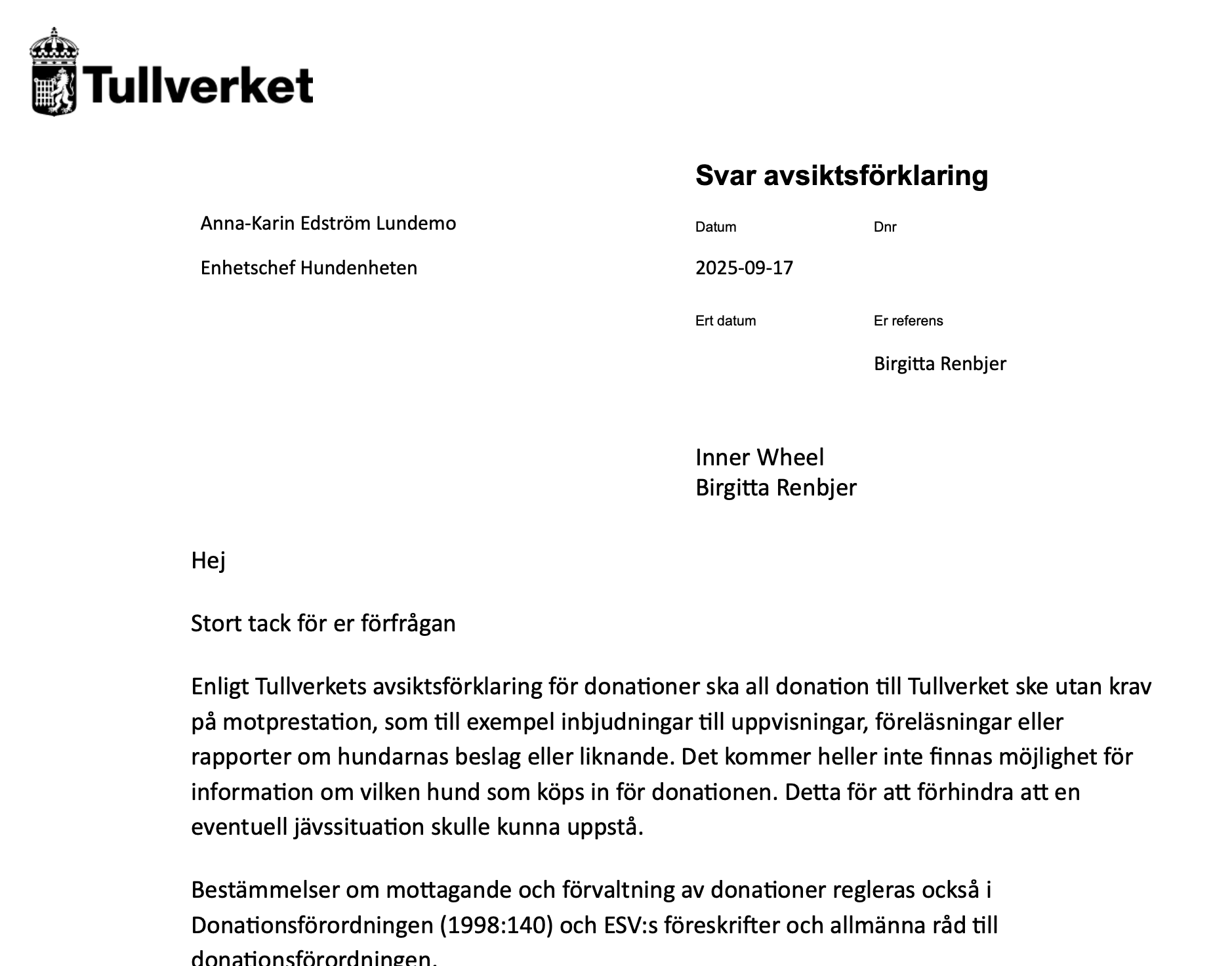 Bild Tullverket svar 2025